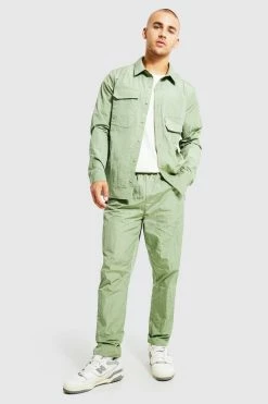 Nylon Overshirt & Tapered Trousers Set Sage