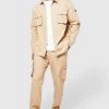 Cargo Zip Shirt And Trouser Set Taupe
