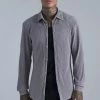 Long Sleeve Pleated Slim Fit Shirt Taupe