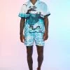 Boxy Slub Graphic Shirt And Swims Set Blue