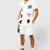 Oversized Baseball Applique Shirt And Shorts Ecru