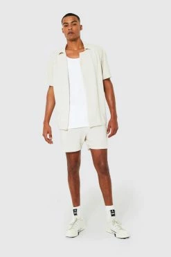 Short Sleeve Crinkle Wrap Shirt And Short Ecru