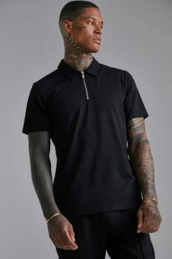 Slim Fit Luxe Polo Top Black