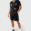 Oversized Baseball Applique Shirt And Shorts Black
