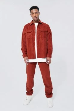 Elasticated Cord Slim Trouser Rust