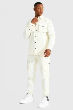 Official Man Cargo Shirt & Trouser Set Stone