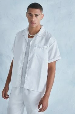 Heavy Satin Boxy Fit Piping Shirt White