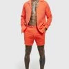 Long Sleeve Textured Revere Shirt And Short Rust -Boohoo man shop unnamed file 136