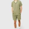Short Sleeve Revere Linen Shirt And Short Set Khaki -Boohoo man shop unnamed file 142