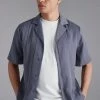Short Sleeve Revere Smart Pleated Shirt Grey -Boohoo man shop unnamed file 143