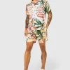Floral Skeleton Print Shirt And Swims Set Light Pink -Boohoo man shop unnamed file 144