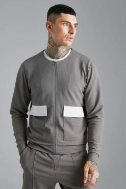 Taupe Jersey Textured Bomber, T-shirt And Short Set Taupe -Boohoo man shop unnamed file 147
