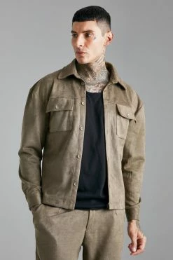 Suede Boxy Overshirt And Split Hem Trouser Set Mocha