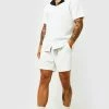 Short Sleeve Jersey Textured Shirt And Short Ecru