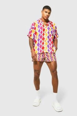 Boxy Viscose Geo Shirt And Swims Multi