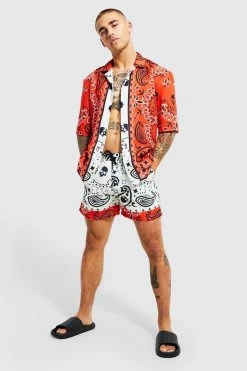 Drop Revere Slub Bandana Shirt And Shorts Red