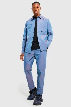 Iridescent Overshirt & Tapered Trousers Set Charcoal