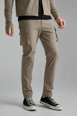Nylon Cargo Smart Slim Trousers Beige