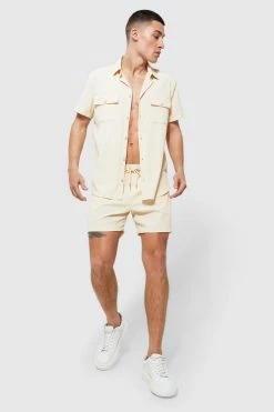 Short Sleeve Stitch Gathered Shirt And Short Stone