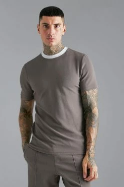 Jersey Textured Slim T-shirt Taupe