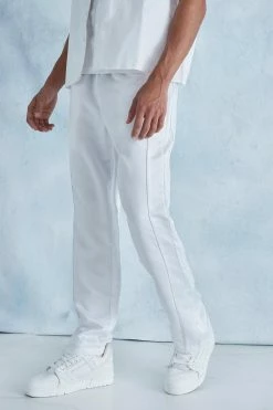 Heavy Satin Straight Leg Piping Trouser White