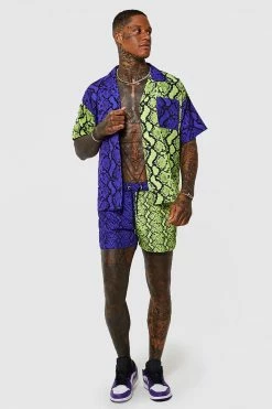 Boxy Splice Snake Shirt And Swims Purple