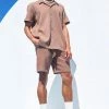 Oversized Short Sleeve Pleated Shirt And Short Mocha -Boohoo man shop unnamed file 166