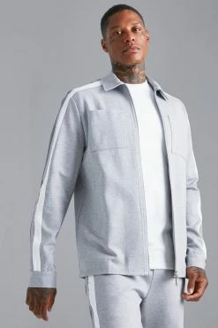 Tailored Stripe Harrington Overshirt Grey