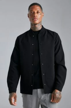 Popper Detail Overshirt And Trouser Set Black