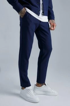 Smart Seersucker Jacket And Shorts And Trouser Set Navy