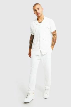 Linen Cargo Shirt And Trouser White