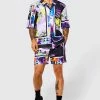 Drop Revere Slub Abstract Shirt And Shorts Multi -Boohoo man shop unnamed file 185