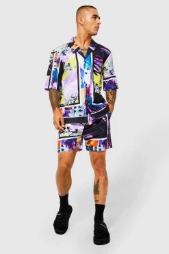 Drop Revere Slub Abstract Shirt And Shorts Multi