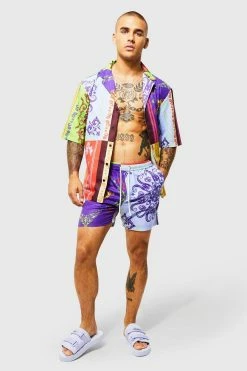 Drop Revere Slub Baroque Shirt And Shorts Multi