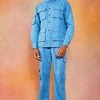Twill Cargo Overshirt & Straight Trouser Set Marine Blue