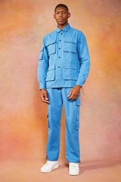 Twill Cargo Overshirt & Straight Trouser Set Marine Blue
