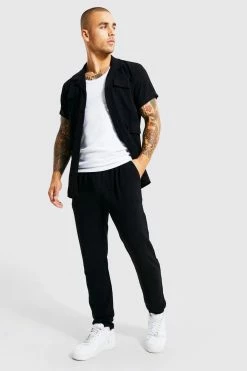 Linen Cargo Shirt And Trouser Black