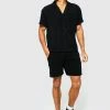 Boxy Towelling Cargo Shirt And Shorts Set Black -Boohoo man shop unnamed file 205