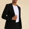 Skinny Black Collarless Suit Black