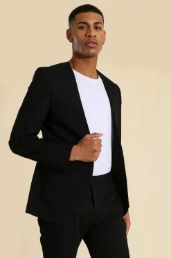 Skinny Black Collarless Suit Black