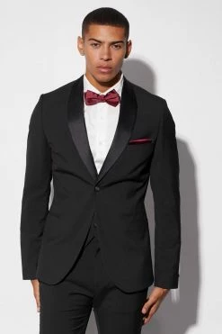 BLACK SKINNY TUXEDO SUIT JACKET AND TROUSER Black
