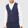 Skinny Navy Pinstripe Vest Navy -Boohoo man shop unnamed file 251