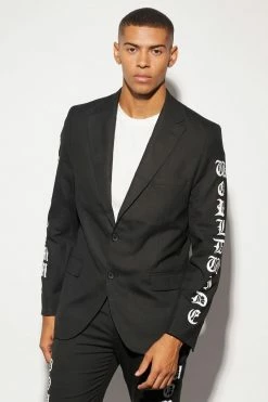 Graphic Slogan Slim Fit Suit Black