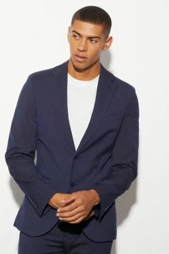 Skinny Single Breasted Suit Jacket Navy