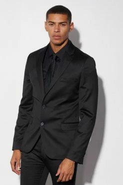 SUPER SKINNY SATIN SUIT JACKET AND TROUSER Black