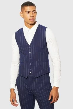 Skinny Navy Pinstripe Suit Navy -Boohoo man shop unnamed file 273