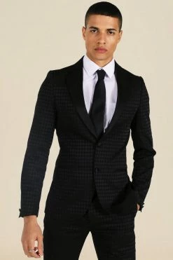 Tonal Houndstooth Single Breasted Jacket Black