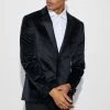 SKINNY VELOUR LAPEL SUIT JACKET AND TROUSER Black -Boohoo man shop unnamed file 279