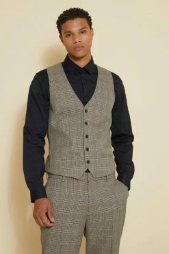 BROWN SLIM CHECK SUIT JACKET, WAISTCOAT AND TROUSER Brown