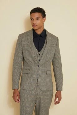 BROWN SLIM CHECK SUIT JACKET, WAISTCOAT AND TROUSER Brown -Boohoo man shop unnamed file 283